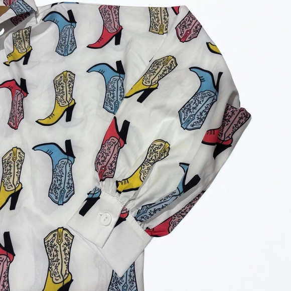 Nylon Apparel Womens Button Down Long Sleeve Sz. S Oversized Western Cowboy Boot - Picture 7 of 9